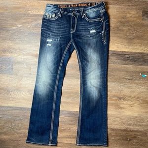 Rock Revival Jeans 33 Kai Boot Embroidered Embellished Rhinestone Mid Rise  Jean